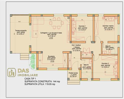 Casa la rosu, pe un nivel, pe dealul Grosiului